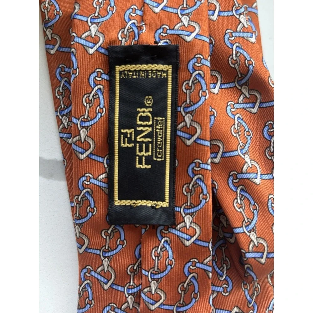 Vintage EUC Fendi Geometric Silk Tie Equestrian Horse Bit Made In Italy 56